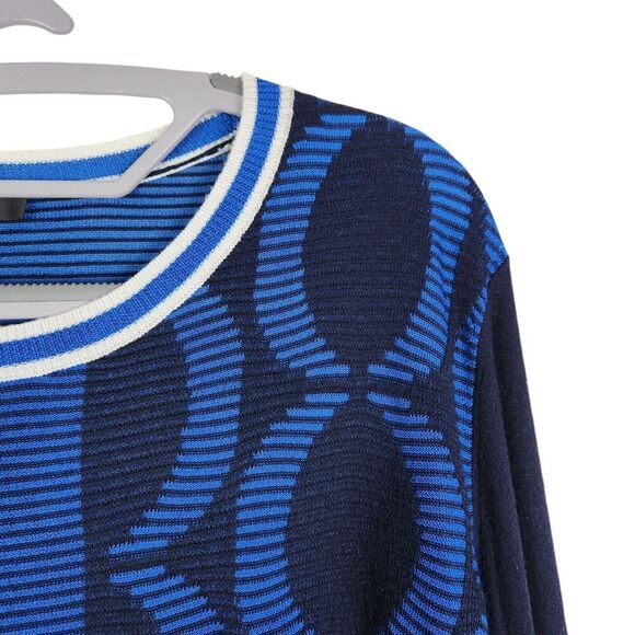 ST. JOHN Sweater Womens Medium Blue Striped Wool Cashmere Blend Knit Top - Picture 3 of 8